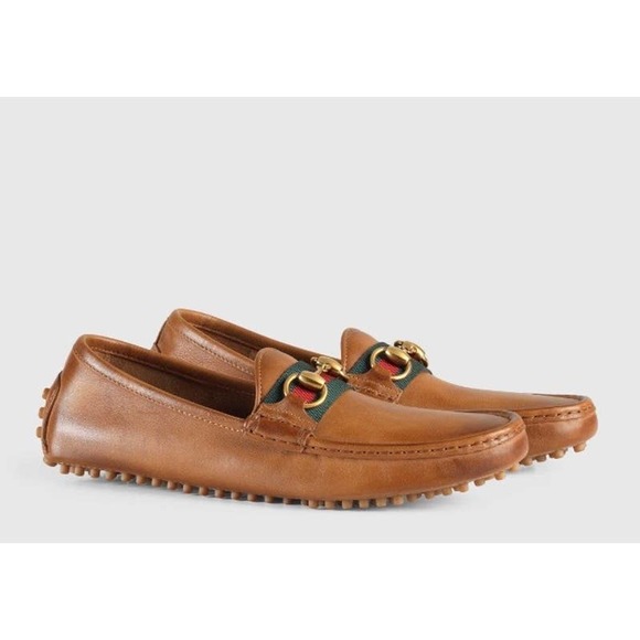 Gucci Web Horsebit Leather Driver Moccasins in Brown - Picture 2 of 16